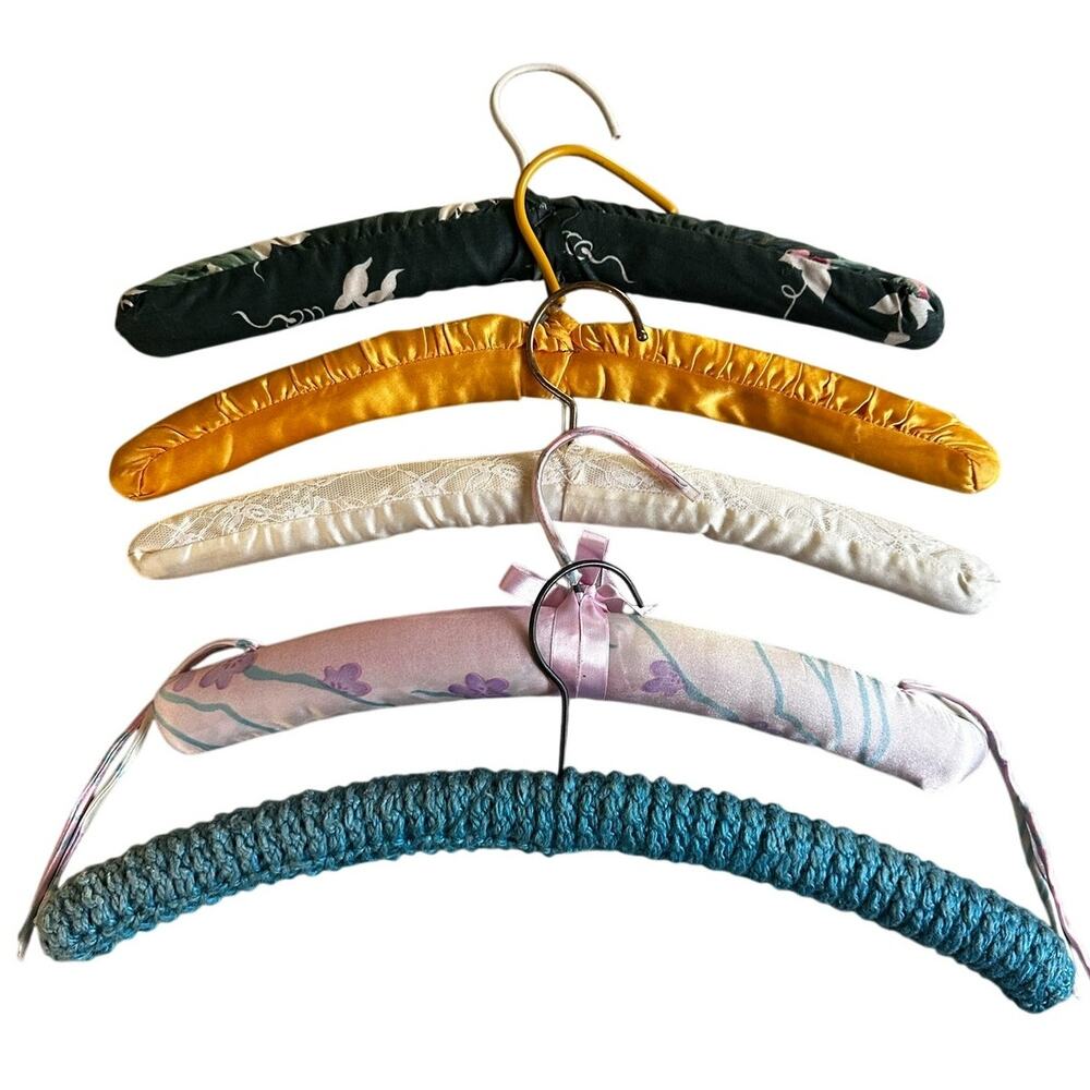 Set of Five Fabric Covered Vintage Hangers
